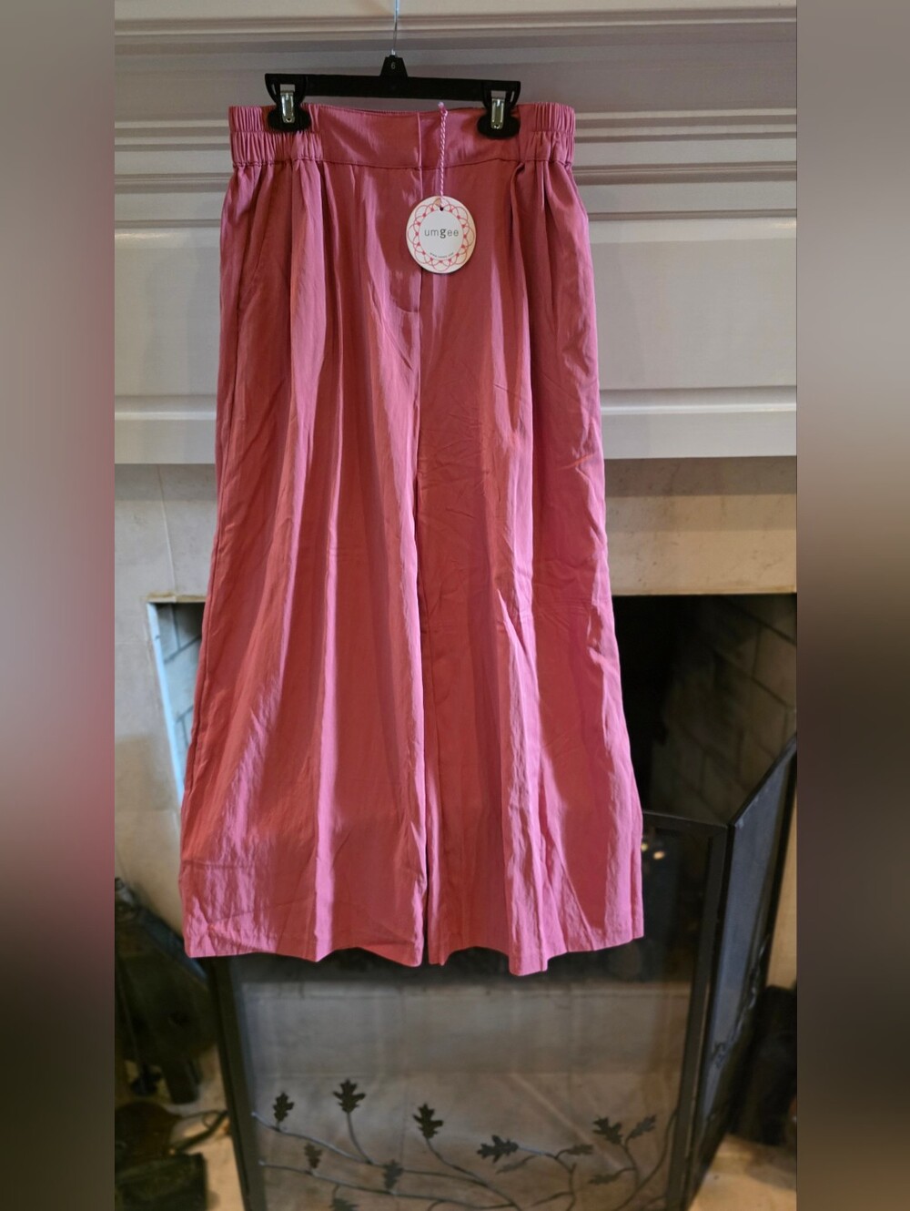 Umgee Dusty Rose Flowy Wide Leg Pants with Elastic Waistband
